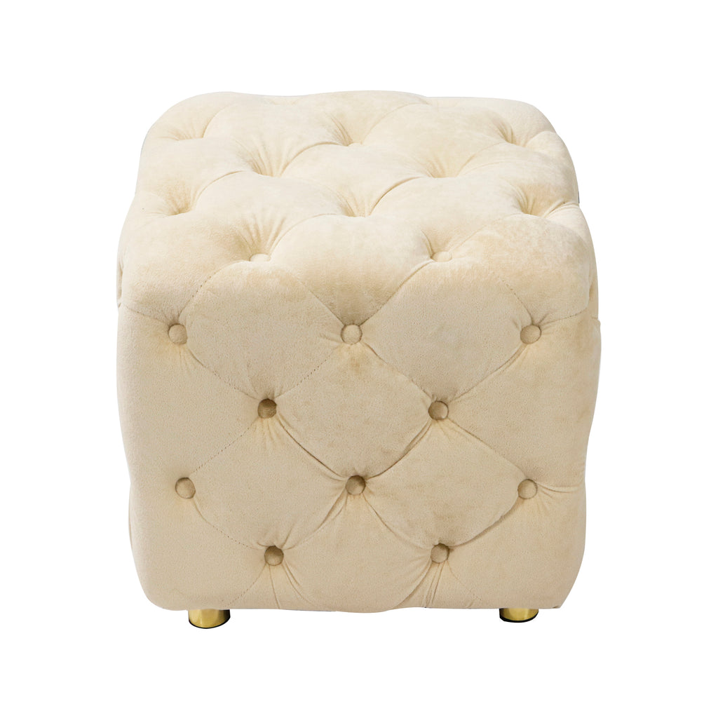 Beige Modern Velvet Upholstered Ottoman, Exquisite Small End Table, Soft Foot Stool, Dressing Makeup Chair, Comfortable Seat for Living Room, Bedroom, Entrance - Grand Goldman Shop