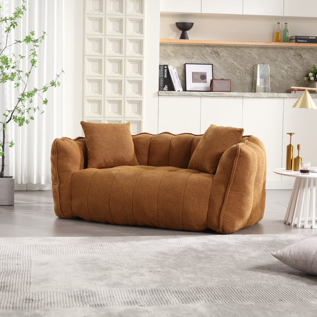 Cozy Beanbag Chair with High Resilience Foam Core for Two - Yellow Chenille, 66x35x25 inches - Grand Goldman Shop