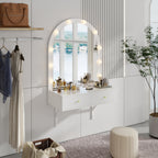 Floating Makeup Vanity Desk with Mirror & 3-Color Lights, Wall Dressing Table with Power Outlet, Compact vanity, Large Storage, White - Grand Goldman Shop