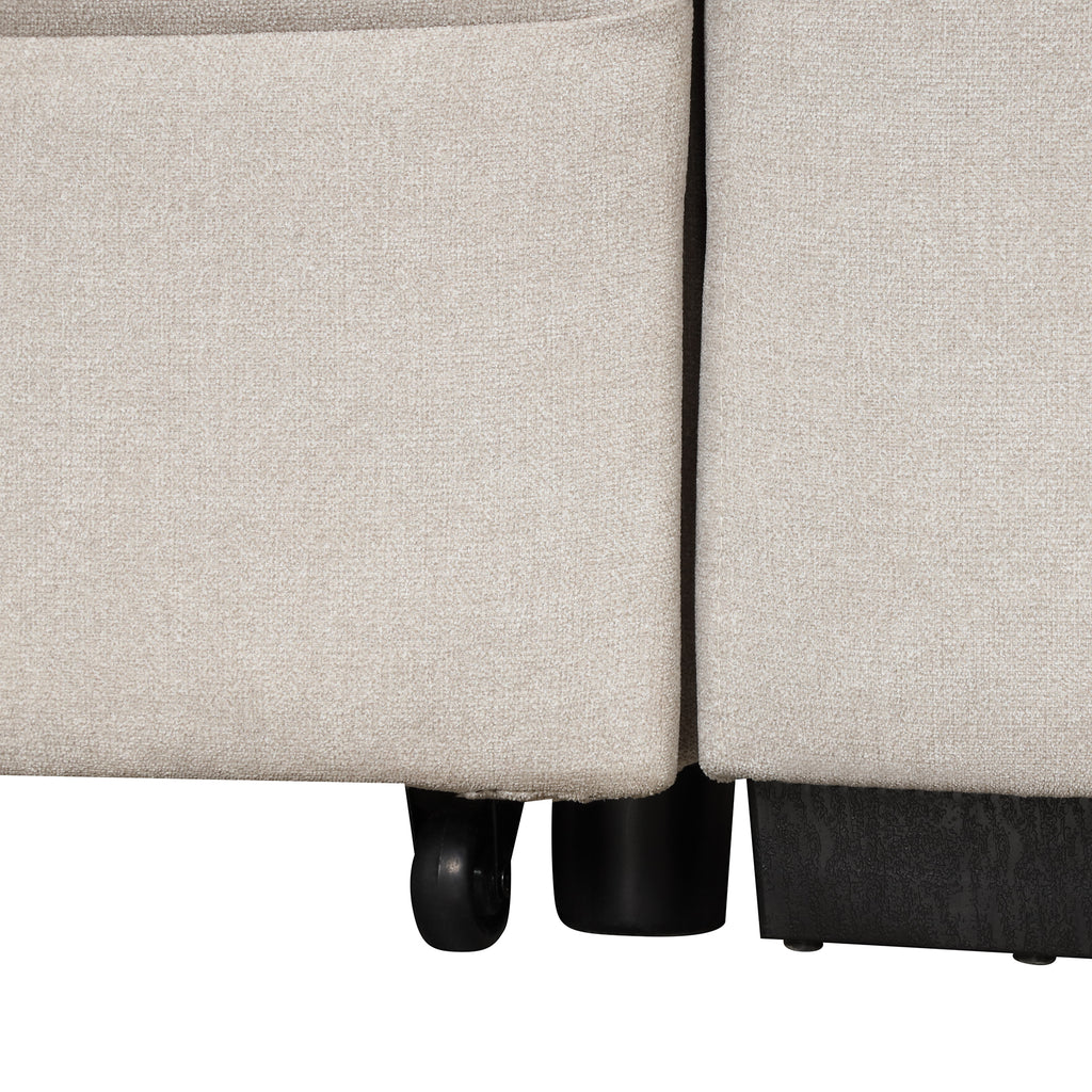 2 in 1 Sleeper Sofa Bed with Storage Ottoman, Beige Linen Upholstery, 84.75' L Shape Couch for Small Spaces - Grand Goldman Shop