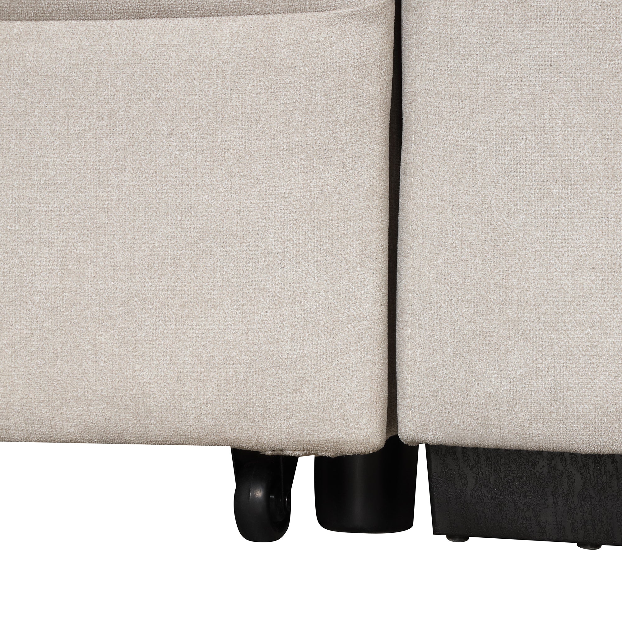 2 in 1 Sleeper Sofa Bed with Storage Ottoman, Beige Linen Upholstery, 84.75' L Shape Couch for Small Spaces - Grand Goldman Shop