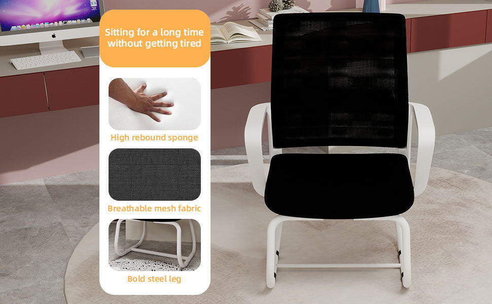 Minimalist Modern Office Chair with Metal Frame, Soft Mesh Backrest, Comfortable Polyurethane Cushion, White+Black, Suitable 