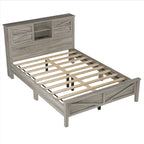 3-Pieces Bedroom Sets Queen Size Farmhouse Platform Bed with Double Sliding Door Storage Headboard and Charging Station, Storage Nightstand and Dresser, Antique Gray(Old SKU HL000092AAG) - Grand Goldman Shop