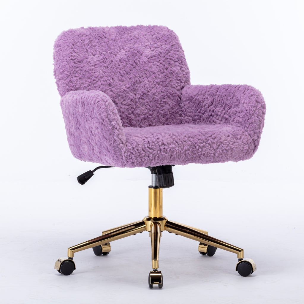 A&A Furniture Home Office Chair Violet Velvet with Golden Metal Base Adjustable Swivel | Premium Home Decor - Grand Goldman