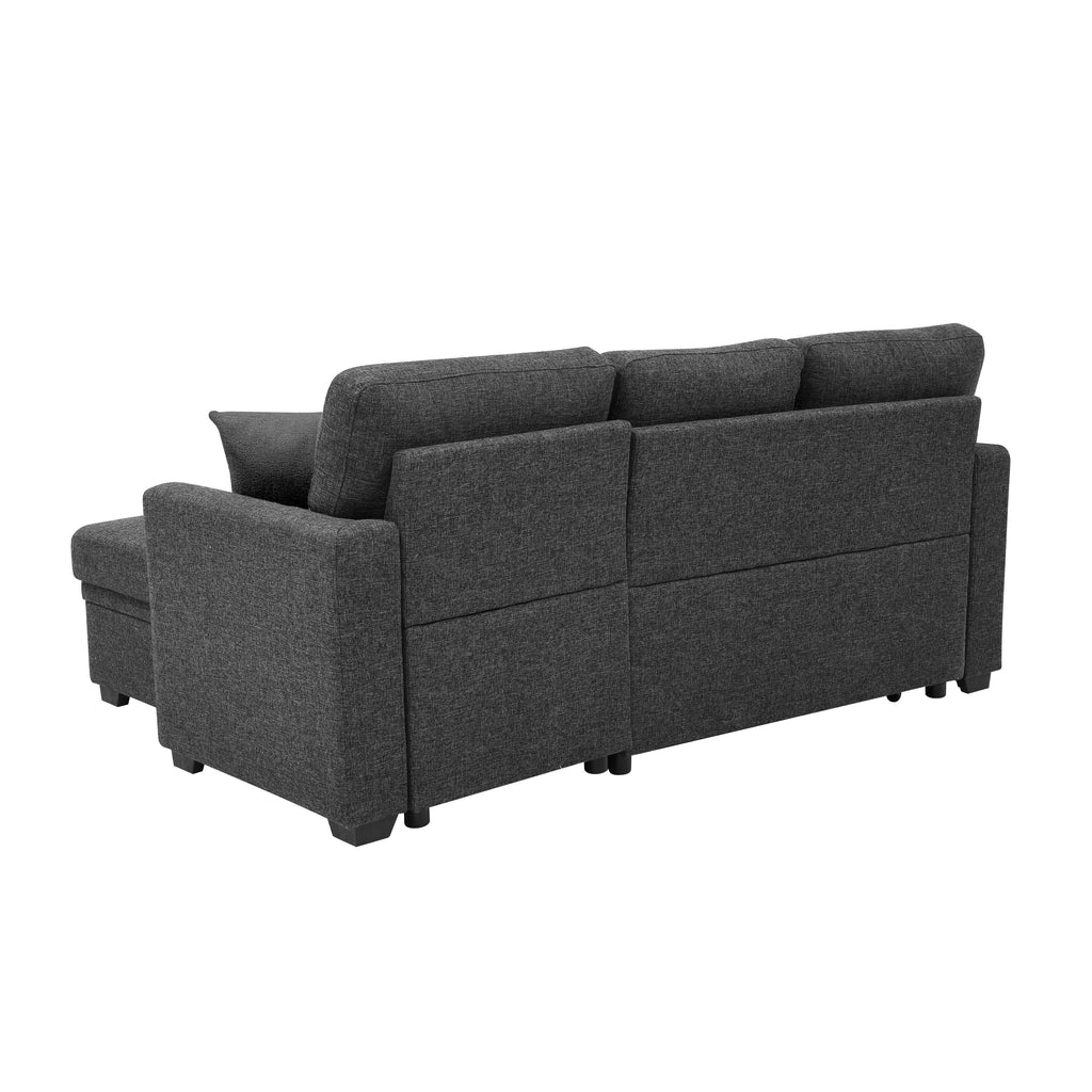 76.5' Linen Blend Upholstered Sectional with Pull-Out Bed and Chaise Storage - Grand Goldman Shop