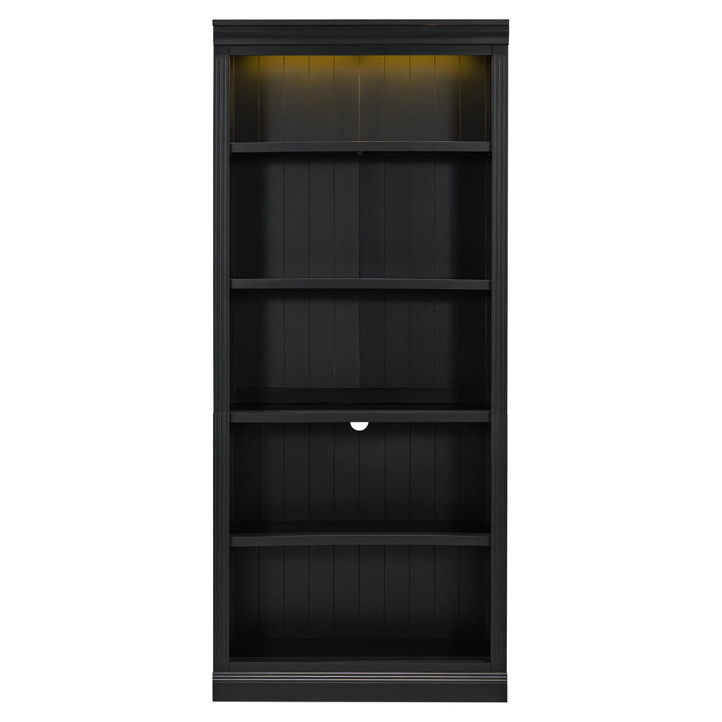 83' Tall Wood Bookcase Suite with light strip ,5-Tier Home Decor Bookcase Suite with Adjustable Shelves,Storage Organizer,Fre