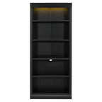 83.4' Tall Wood Bookcase with light strip,5-Tier Decor Bookshelves with Adjustable Shelves,Storage Organizer for CDs/Books/Mo