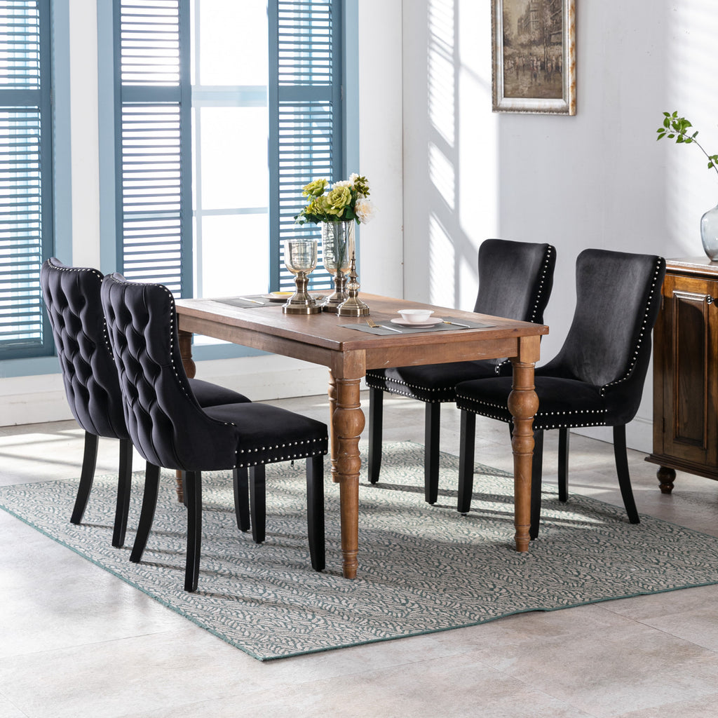 Upholstered Wing-Back Dining Chair with Backstitching Nailhead Trim and Solid Wood Legs,Set of 2, Black,SW8809BK, KD - Grand Goldman Shop