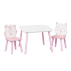 Kids Table and Chair Set, 3-Piece Wooden Toddler Desk with Animal Backrest, Activity Table for Drawing, Learning,Playroom or 