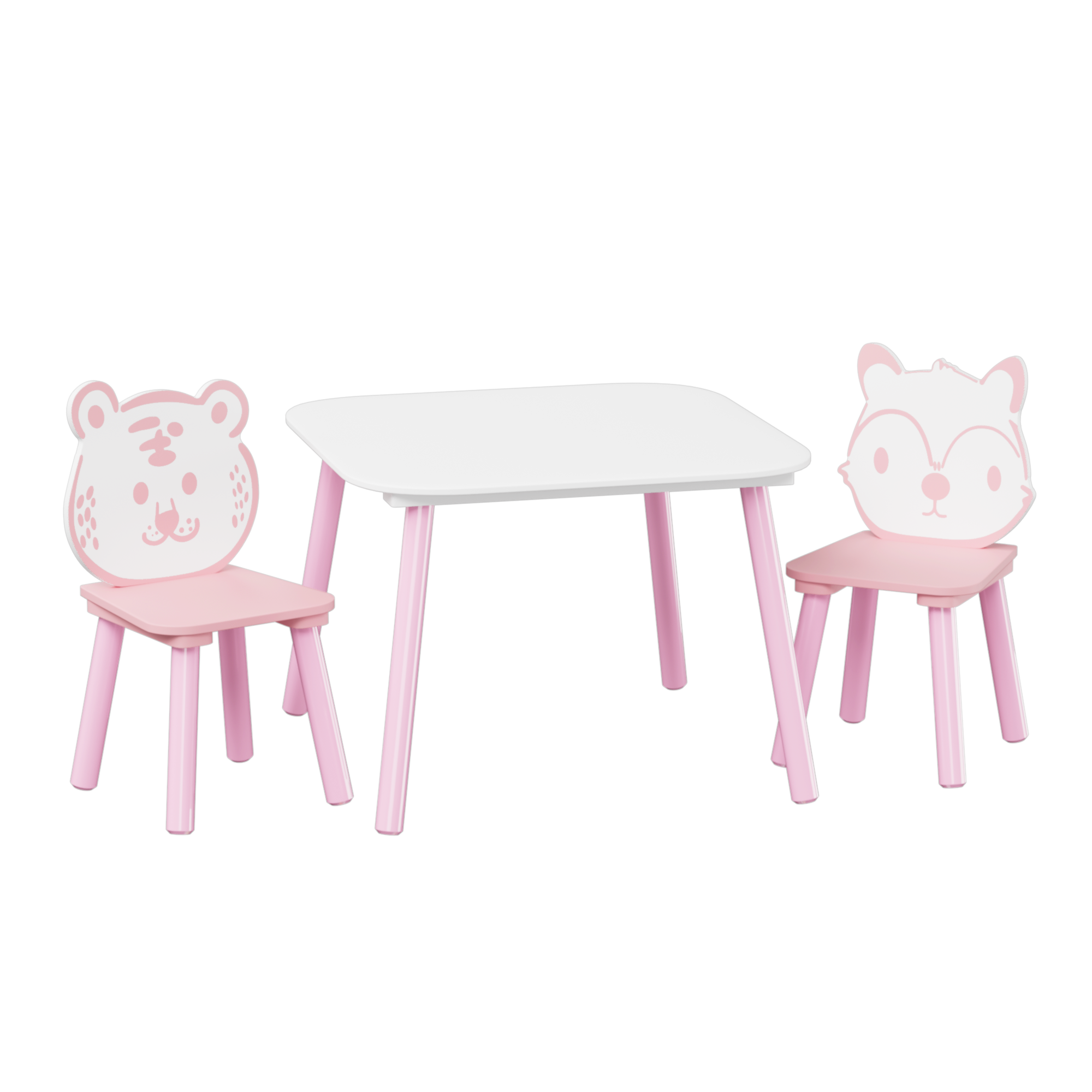 Kids Table and Chair Set, 3-Piece Wooden Toddler Desk with Animal Backrest, Activity Table for Drawing, Learning,Playroom or 