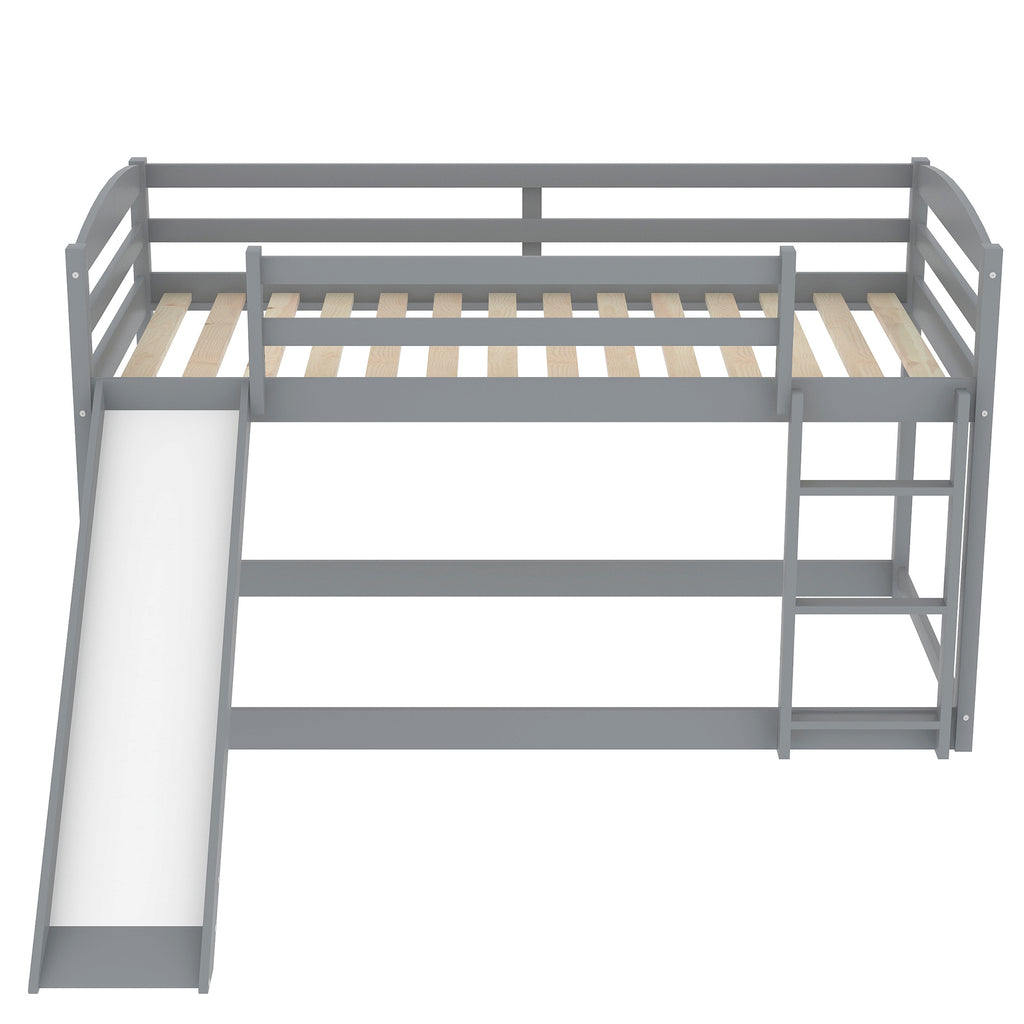 Gray Twin over Twin Bunk Bed with Convertible Slide and Ladder, Pine Wood and MDF, 79.3''L x 84.4''W x 46.5''H - Grand Goldman Shop
