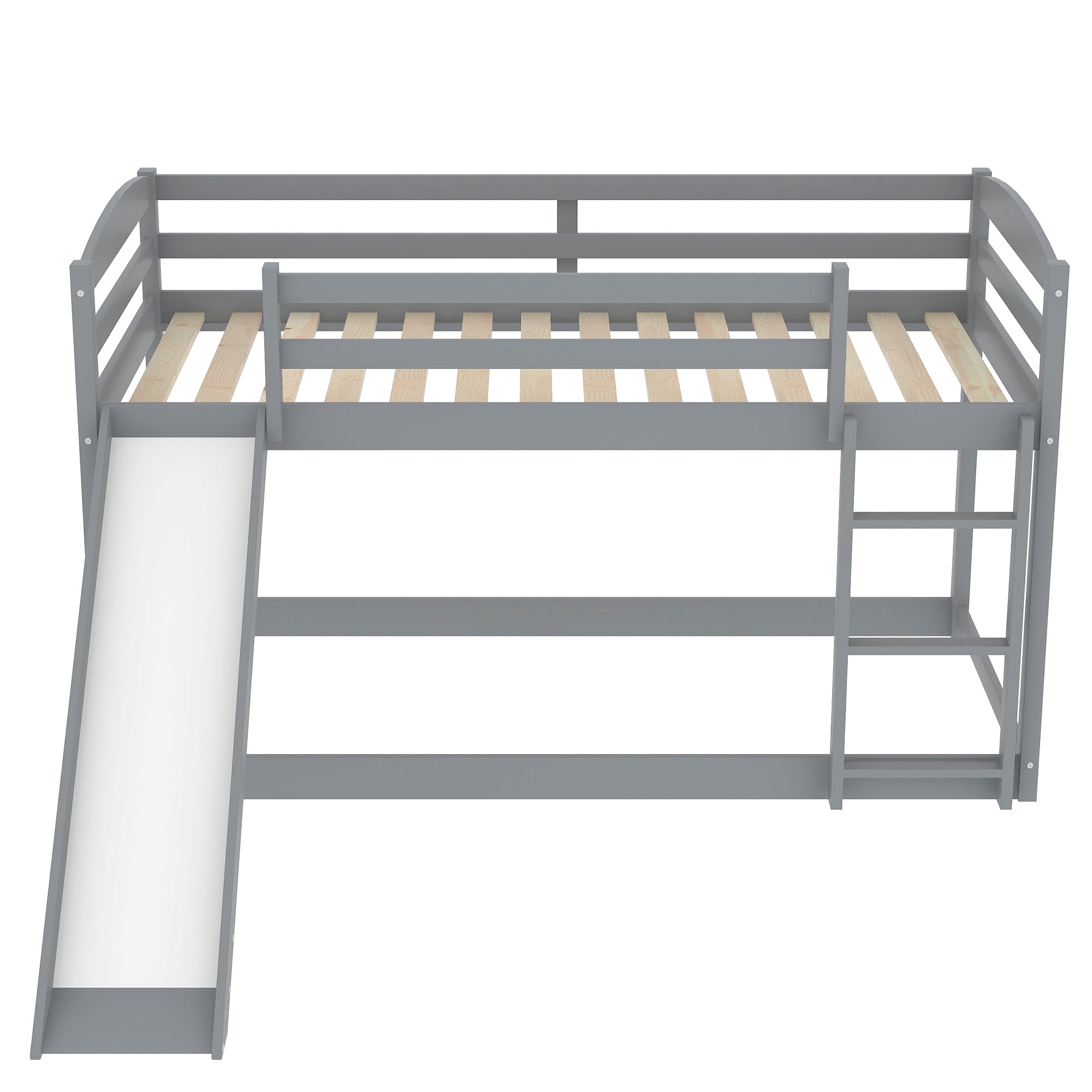 Gray Twin over Twin Bunk Bed with Convertible Slide and Ladder, Pine Wood and MDF, 79.3''L x 84.4''W x 46.5''H - Grand Goldman Shop