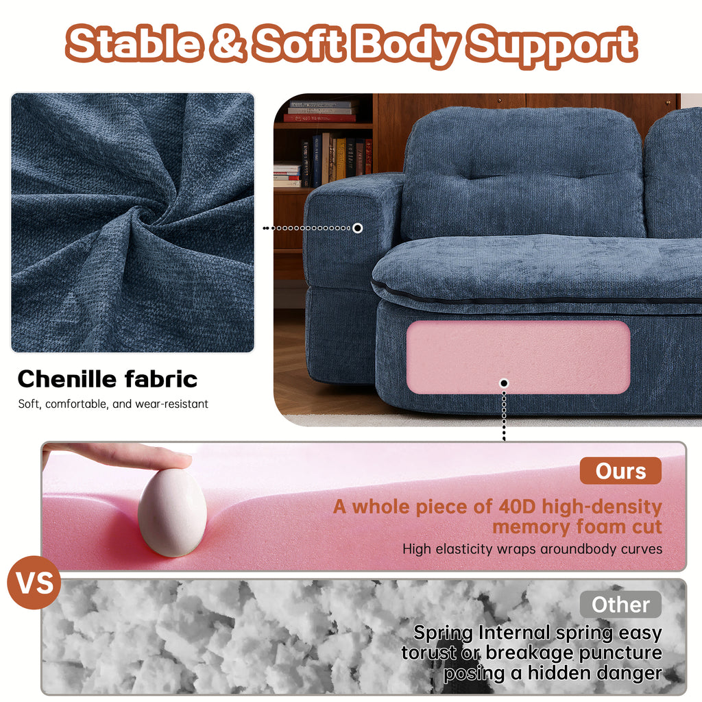Modern Floor Sofa with 2 Pillows,Convertible Corduroy Fabric Foam-Filled Sleeper Sofa Bed, no assembly required,Convertible Sofa Cushion Unfolds into Quilt,Folding Mattress for Living Room,Playroom - Grand Goldman Shop
