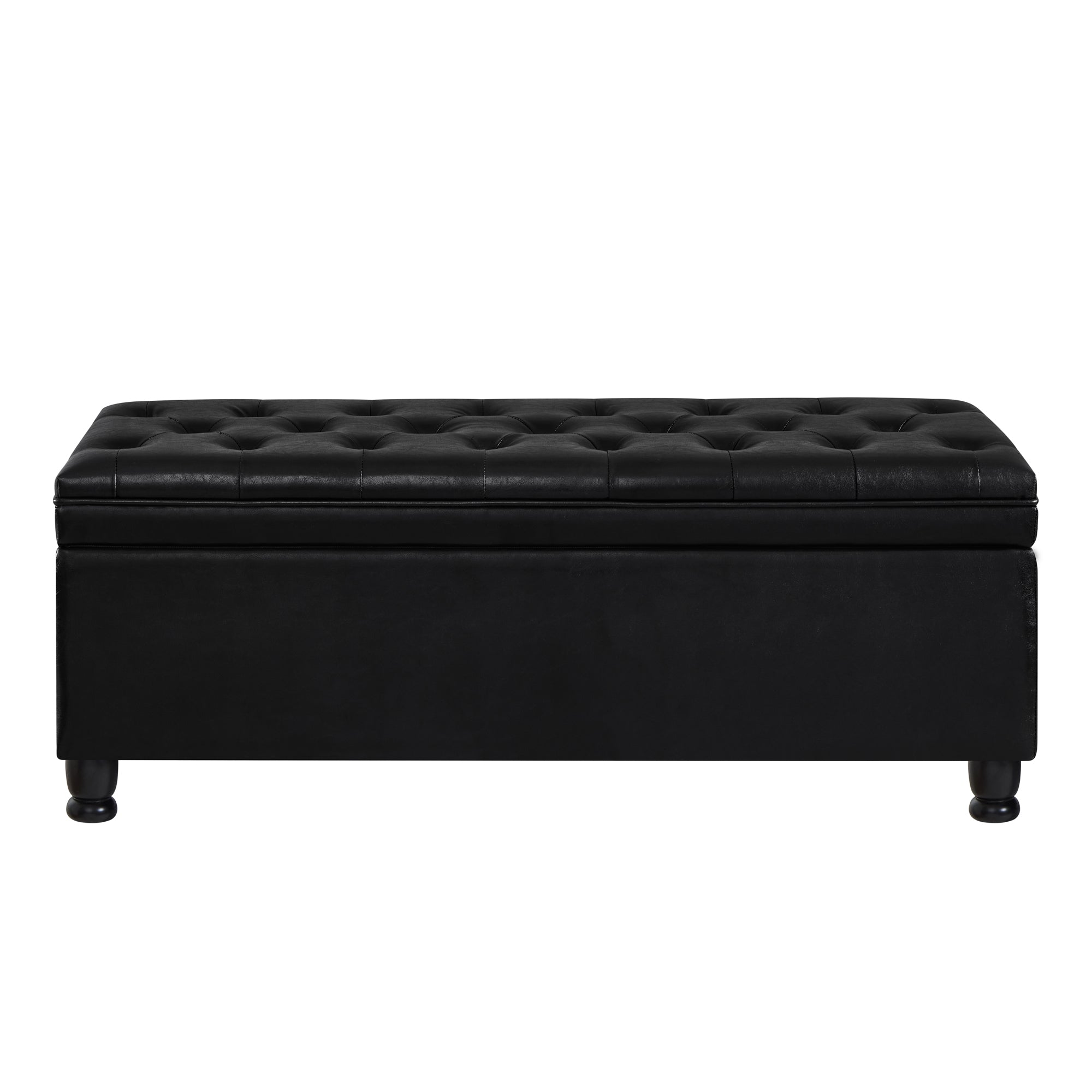 Upholstered tufted button storage bench ,Faux leather entry bench with spindle wooden legs, Bed bench- Black - Grand Goldman Shop