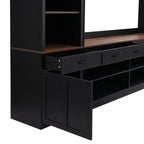 Farmhouse Entertainment Wall Unit with Bookshelf for TVs Up to 70', Walnut TV Stand with Adjustable Shelves, Mid-Century Media Console with Wine Rack for Living Room, Black (NEW SKU: N721S000046B-2) - Grand Goldman Shop