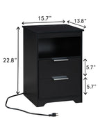 Nightstand with Charging Station,End Table with 2 Drawers,Wooden End Table with Drawer and Opening Shelf,Side Table for Bedroom, Black - Grand Goldman Shop