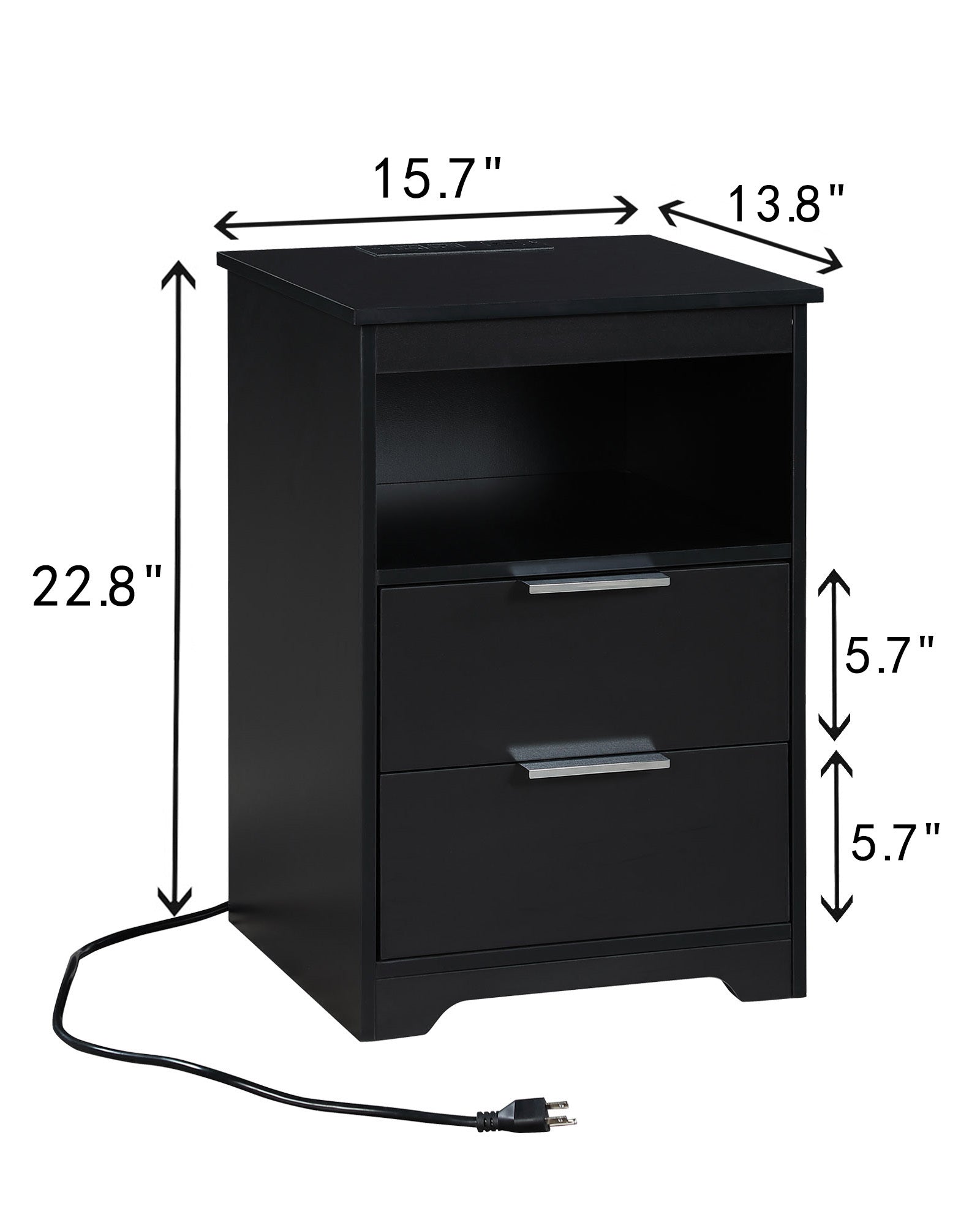 Nightstand with Charging Station,End Table with 2 Drawers,Wooden End Table with Drawer and Opening Shelf,Side Table for Bedroom, Black - Grand Goldman Shop