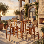 30.5 Inch Seat Height Outdoor Acacia Solid Wood Patio Furniture Set, Beige Pe Woven Rope, Breathable and Comfortable,Indoor & Outdoor Use,Teak Finish+Beige Rope(set of 5)