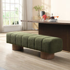 Upholstered Dining Bench for Dining Room, No-Assembly End of Bed Entryway Bench Ottoman for Bedroom Living Room, Green Boucle Fabric Stool Top Wood Leg 300 LBS Weight Capacity - Grand Goldman Shop