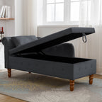 Black Chaise Lounge Indoor, Velvet Lounge Chair for Bedroom with Storage & Pillow, Modern Upholstered Rolled Arm Chase Lounge for Sleeping with Nailhead Trim for Living Room Bedroom Office - Grand Goldman Shop