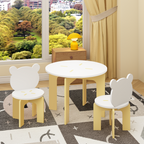 Kids Table and Chair Set, 3-Piece Toddler Table with 2 Chairs, Cute Bear-Back Chairs, Sturdy Wooden Activity Table Set for Ki