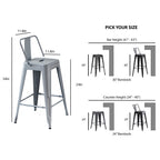 Modern Light Weight Industrial Contemporary Rustic Vintage Costal Metal Barstools with Bucket Back and 4 Leg Design, Seat Bar