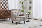 Upholstered Accent Chair, Vintage Armchair with Brown Linen Fabric and Nailhead Trim for Living Room - Grand Goldman Shop