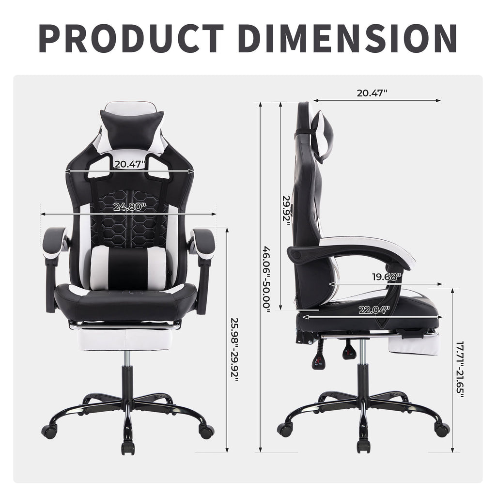 Gaming Chair with Massage,Ergonomic PC Gaming Chair with Footrest Comfortable Headrest and Lumbar Support,High Back PVC Leath