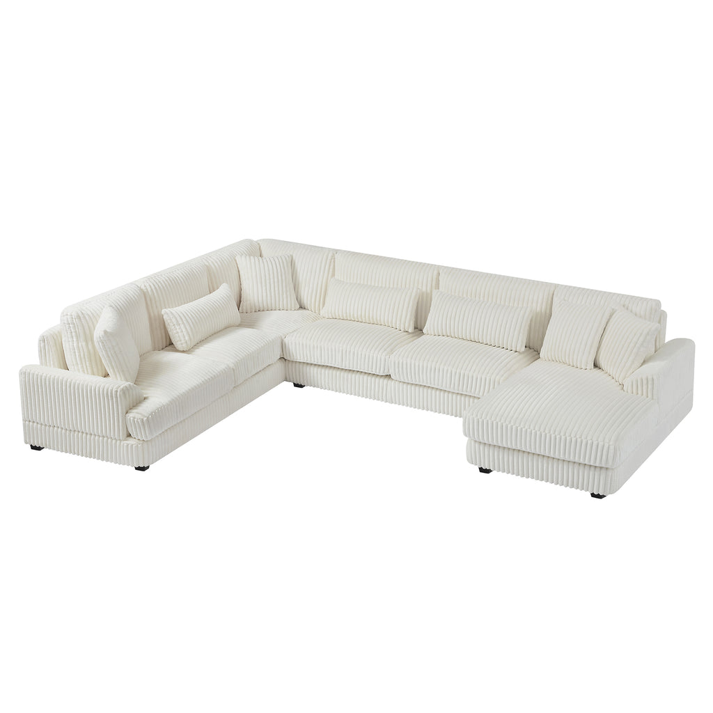 Modern Oversized U-shaped Sectional Sofa with Chaise Lounge in Beige Corduroy, 129' - Grand Goldman Shop