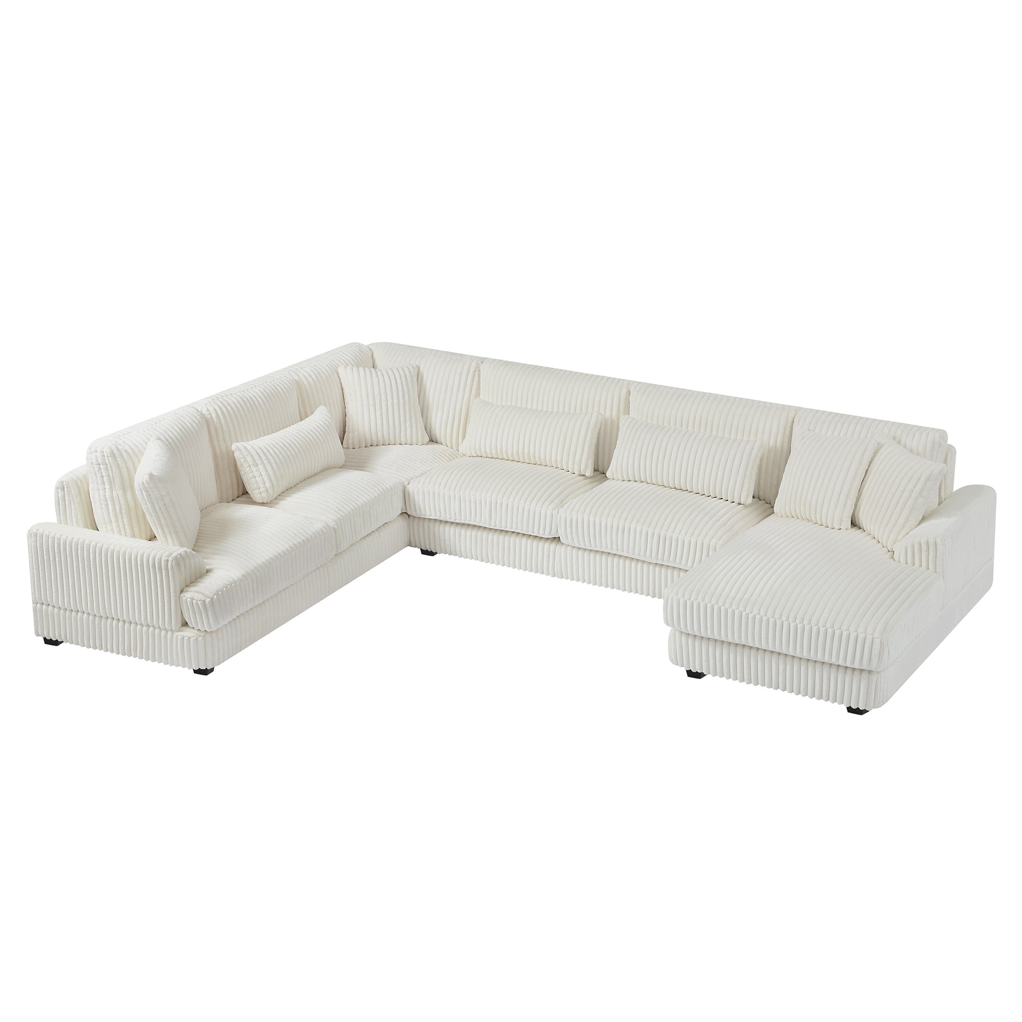 Modern Oversized U-shaped Sectional Sofa with Chaise Lounge in Beige Corduroy, 129' - Grand Goldman Shop