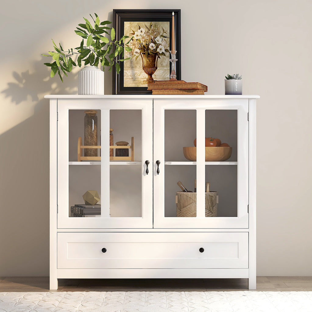 Buffet storage cabinet with double glass doors and unique bell handle - Grand Goldman Shop