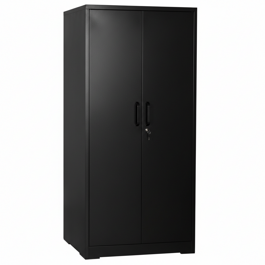 Ironclad 71' Black Metal Storage Cabinet with Locking Doors and 4 Adjustable Shelves, Heavy-Duty Steel Cabinet for Garage, La