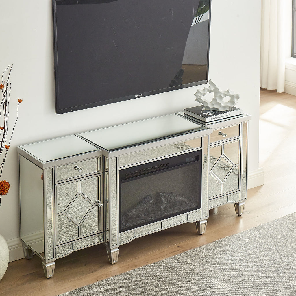 W 57' X D 15 ' X H 25.6' Flash silver combination TV fireplace cabinet - Grand Goldman Shop