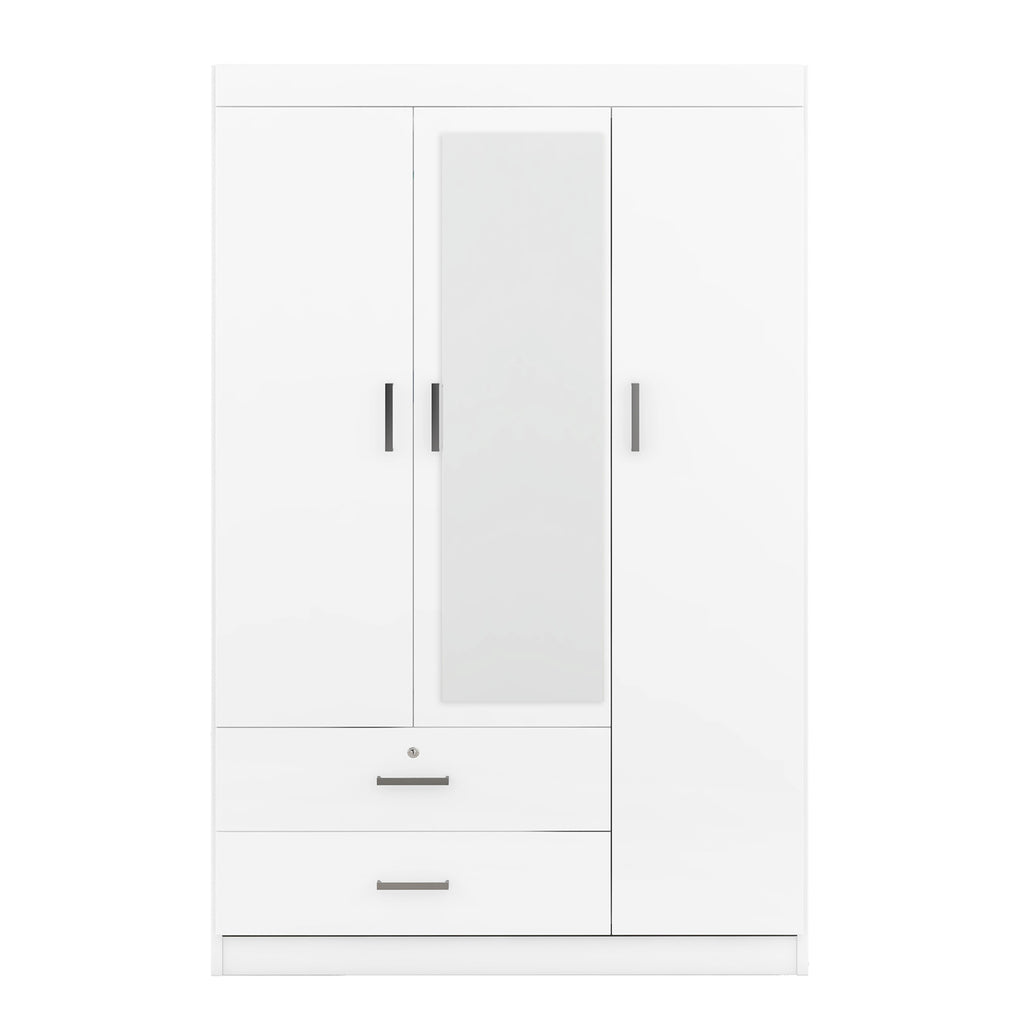 3-Door Mirror Wardrobe with shelves, White - Grand Goldman Shop