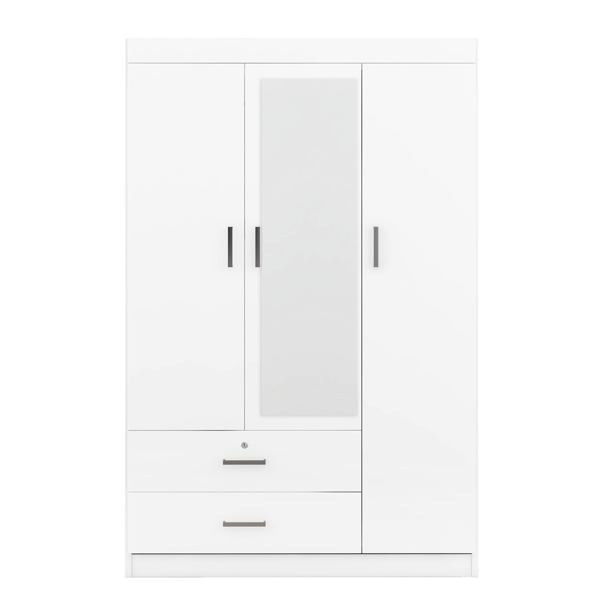 3-Door Mirror Wardrobe with shelves, White - Grand Goldman Shop