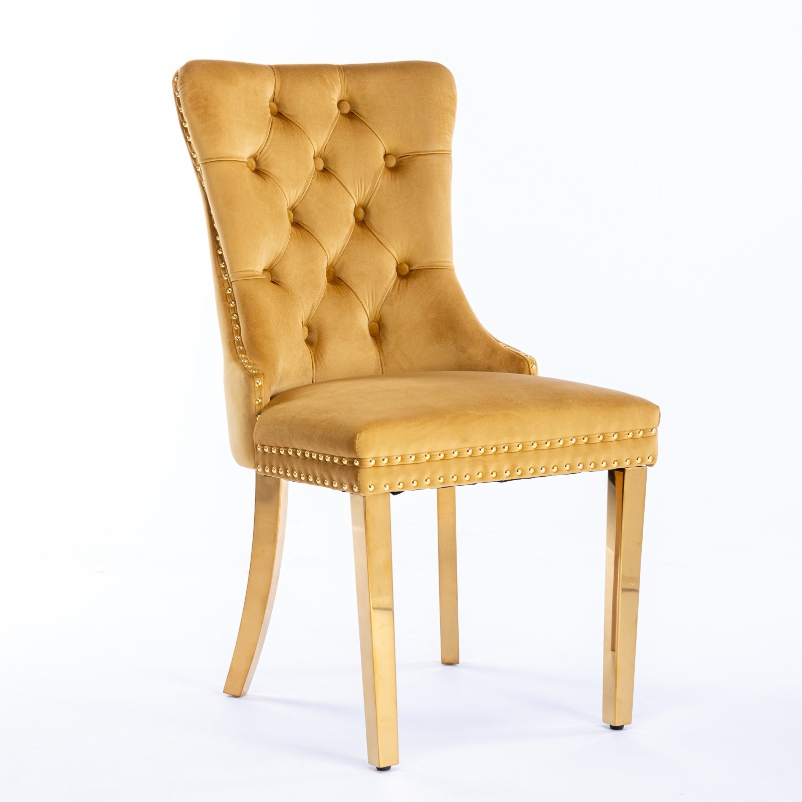 A&A Furniture,Nikki Collection Modern, High-end Tufted Solid Wood Contemporary Velvet Upholstered Dining Chair with Golden Stainless Steel Plating Legs,Nailhead Trim,Set of 2,Gold, SW1601GL - Grand Goldman Shop