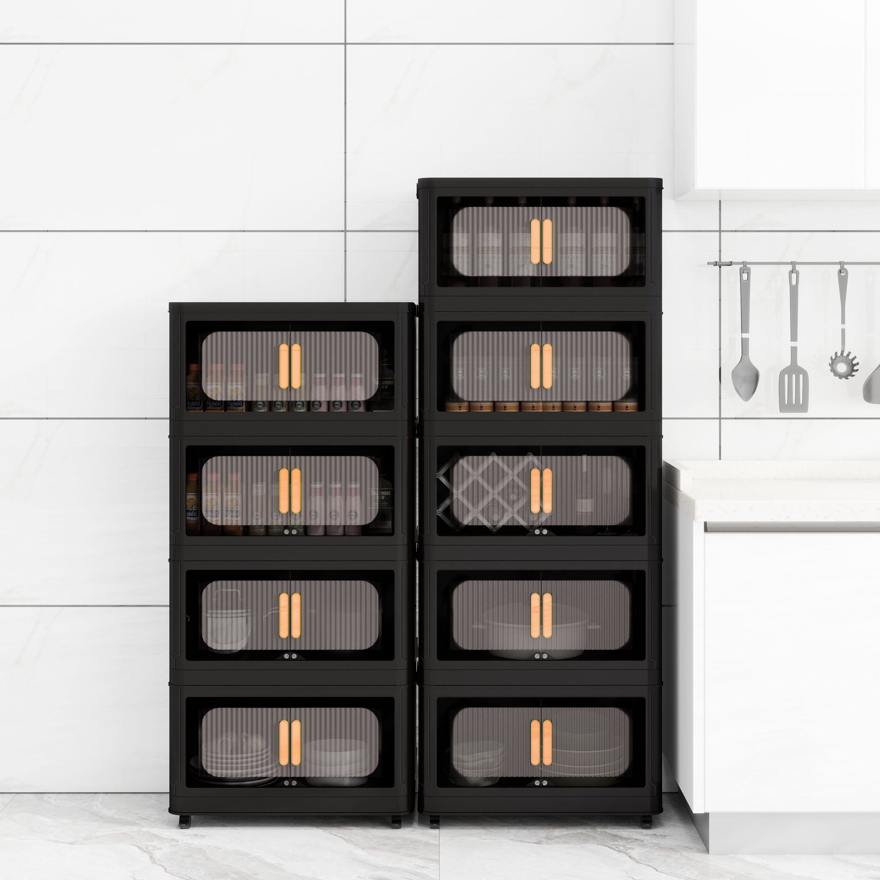 Folding Storage Cabinet 5-Tier 24-Inch Wide Black Plastic with Magnetic Doors and Wheels - Grand Goldman Shop