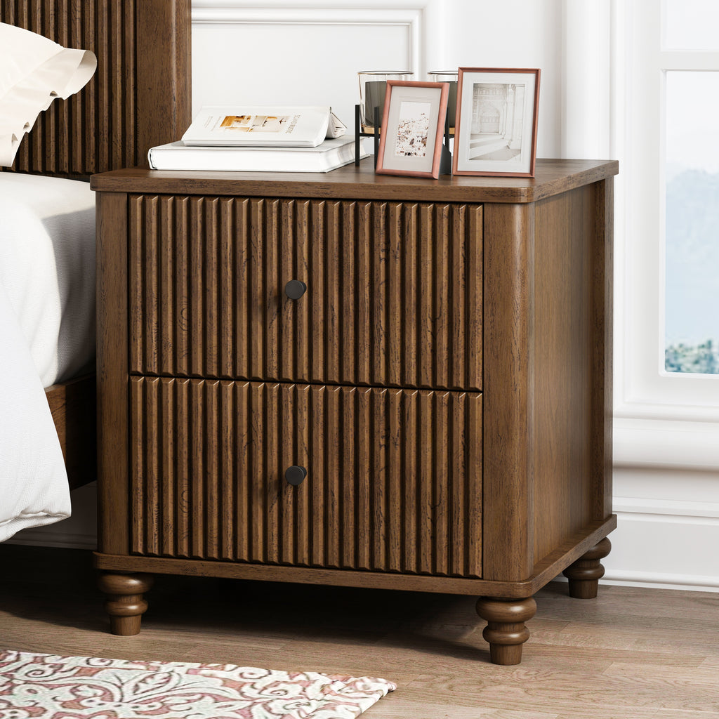3-Piece Bedroom Set with Queen Bed and 2 Nightstands, Walnut Brown - Grand Goldman Shop