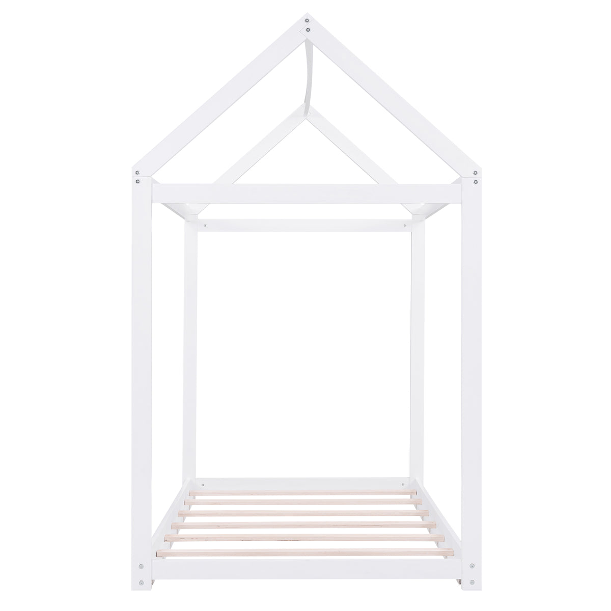 Twin Size Wooden House Bed in White with Pine Wood and MDF Construction, 78.3''L x 42.5''W x 70.3''H - Grand Goldman Shop