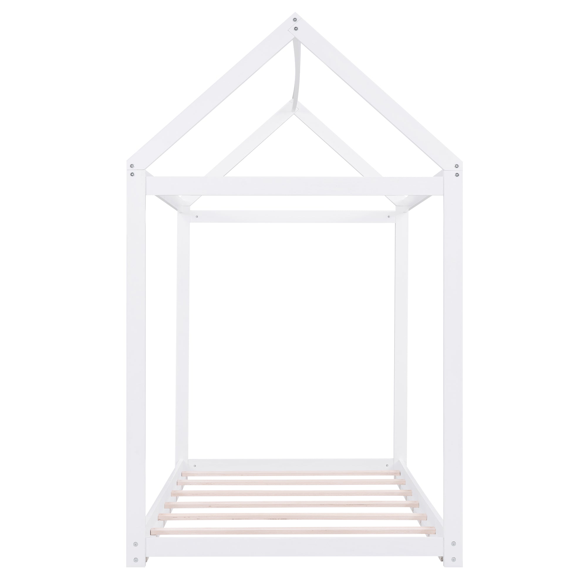 Twin Size Wooden House Bed in White with Pine Wood and MDF Construction, 78.3''L x 42.5''W x 70.3''H - Grand Goldman Shop