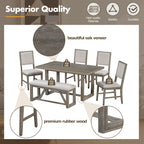 TREXM 6-Piece Retro Dining Table Set for 6, 60' Wood Kitchen Table and Chairs Set of 4 with Bench Designed Trestle Base for kitchen & Dining Room (Gray) - Grand Goldman Shop