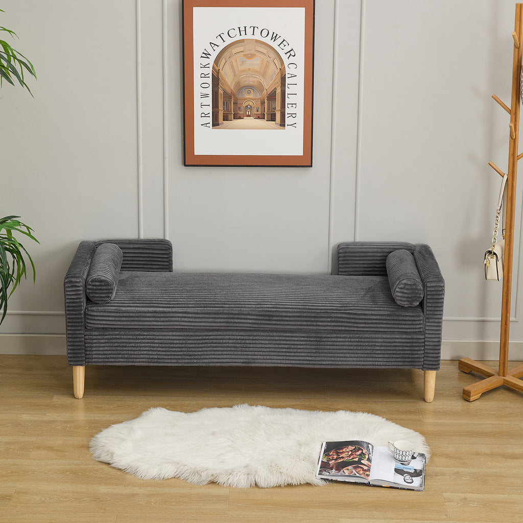 65.35'Wide Upholstered Flip-top Storage Accent Bed Bench, Corduroy Footrest Ottoman with Armrests&Backrest&2 Bolster Pillows Wood Legs for Living Room, End of Bed, Hallway, Entryway Bedroom. Charcoal - Grand Goldman Shop