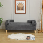 65.35'Wide Upholstered Flip-top Storage Accent Bed Bench, Corduroy Footrest Ottoman with Armrests&Backrest&2 Bolster Pillows Wood Legs for Living Room, End of Bed, Hallway, Entryway Bedroom. Charcoal - Grand Goldman Shop