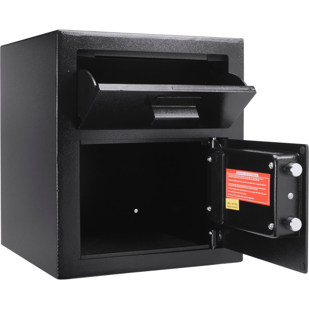 Black Steel Keypad Depository Safe with Dual PIN Codes and Anti-Fishing Baffles, 0.72 Cu Ft | Premium Home Decor - Grand Gold