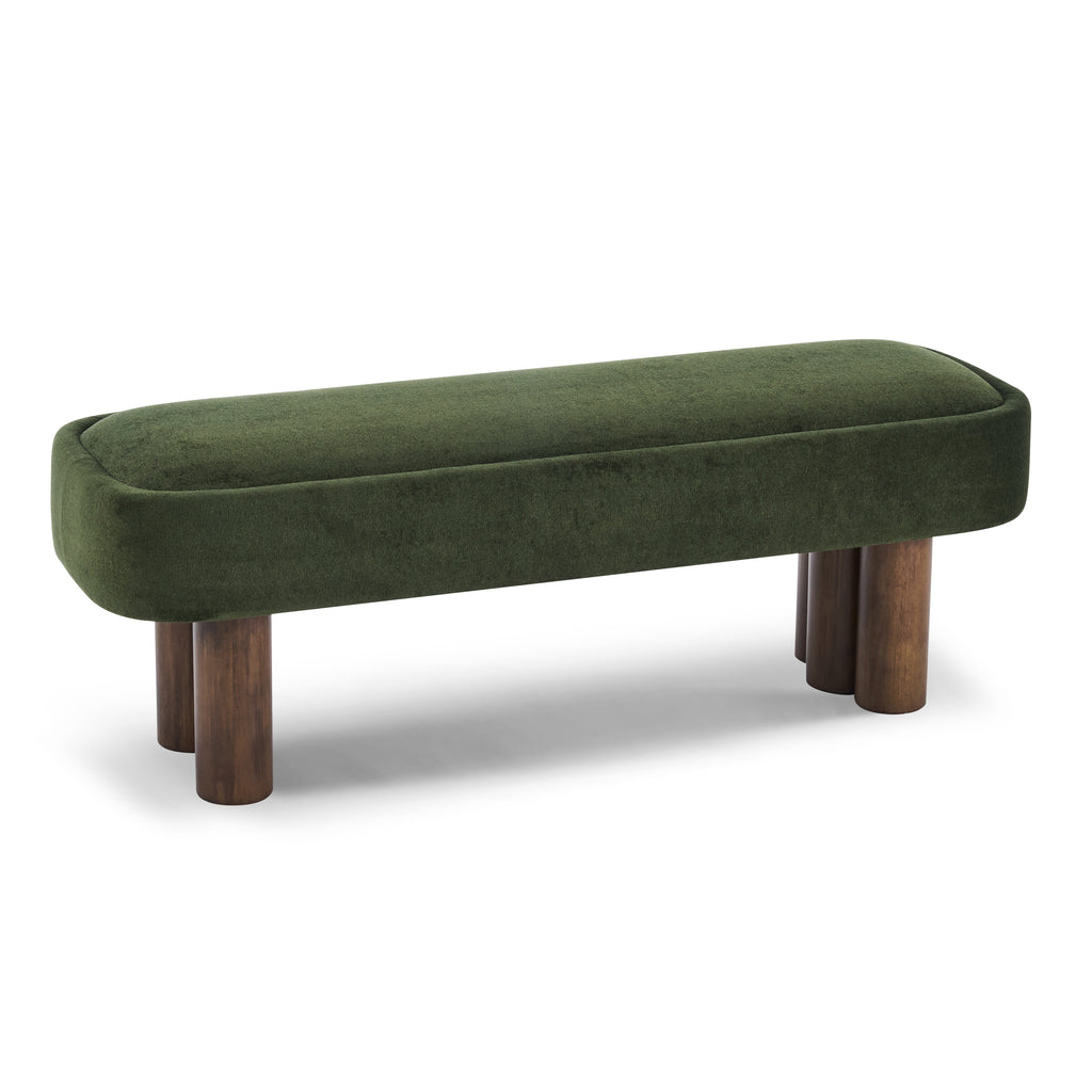 Indoor Green Fabric Dining Bench with Walnut Color Legs, 51.57'L Upholstered Seating for Kitchen, Dining Room and Living Space,250lbs Capacity - Grand Goldman Shop