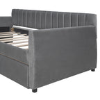 Twin Size Upholstered daybed with Drawers, Wood Slat Support, Gray - Grand Goldman Shop