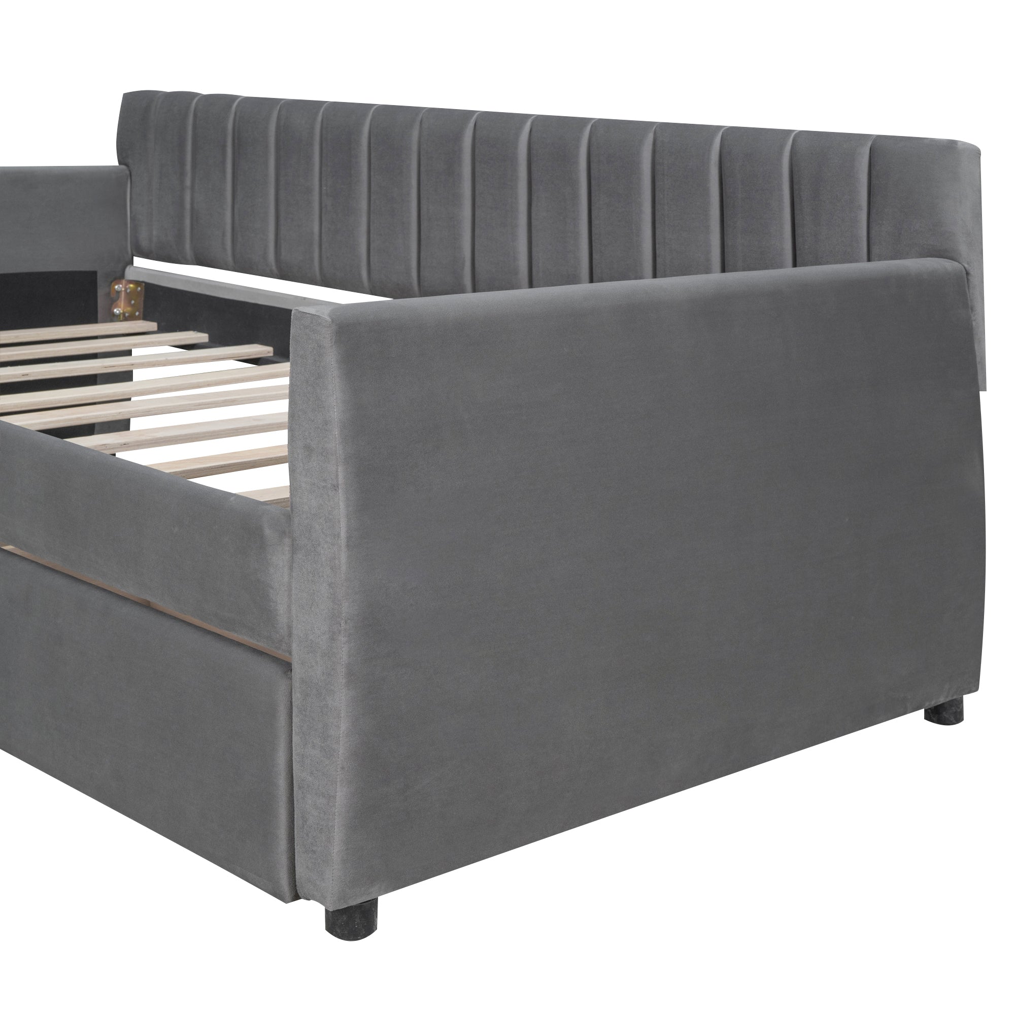 Twin Size Upholstered daybed with Drawers, Wood Slat Support, Gray - Grand Goldman Shop