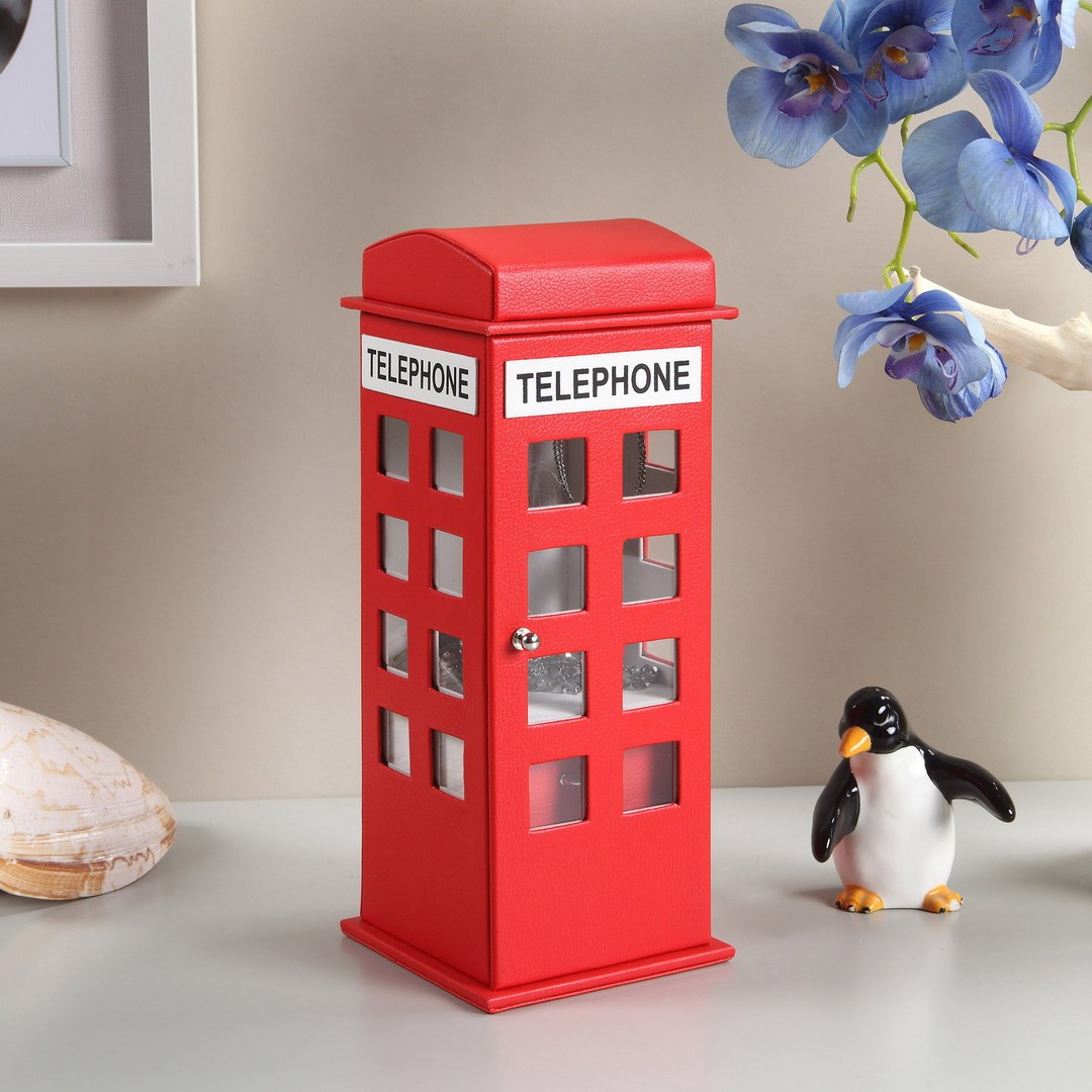 11.5' Tall Leather Jewelry Box, British Telephone Design, Red - Grand Goldman Shop