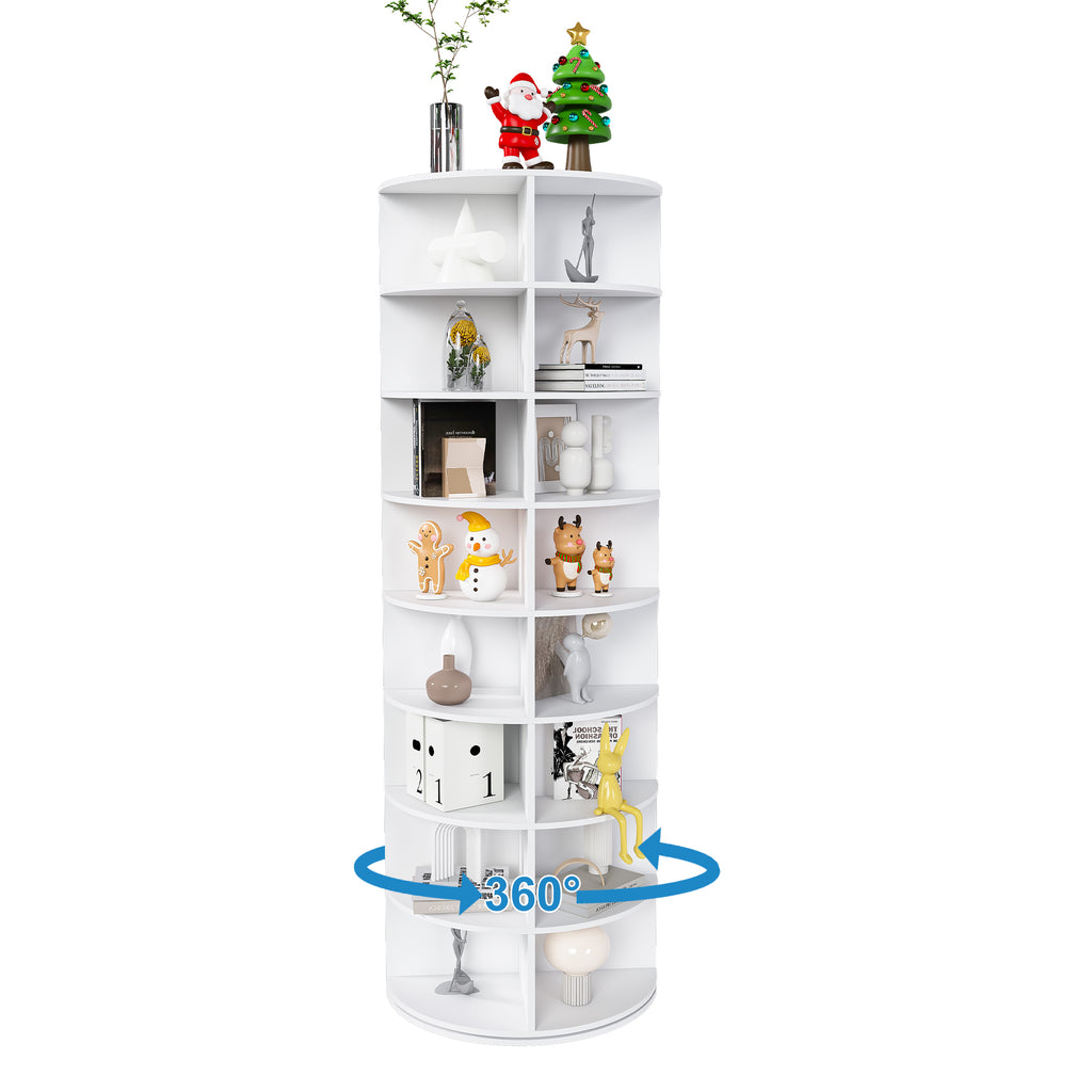 Rotating Shoe Rack Tower, 8-Tier Spinning Storage Rack, Free Standing 360° Revolving Organizer in White with PVC Construction, Holds 32 Pairs of Shoes - Grand Goldman Shop
