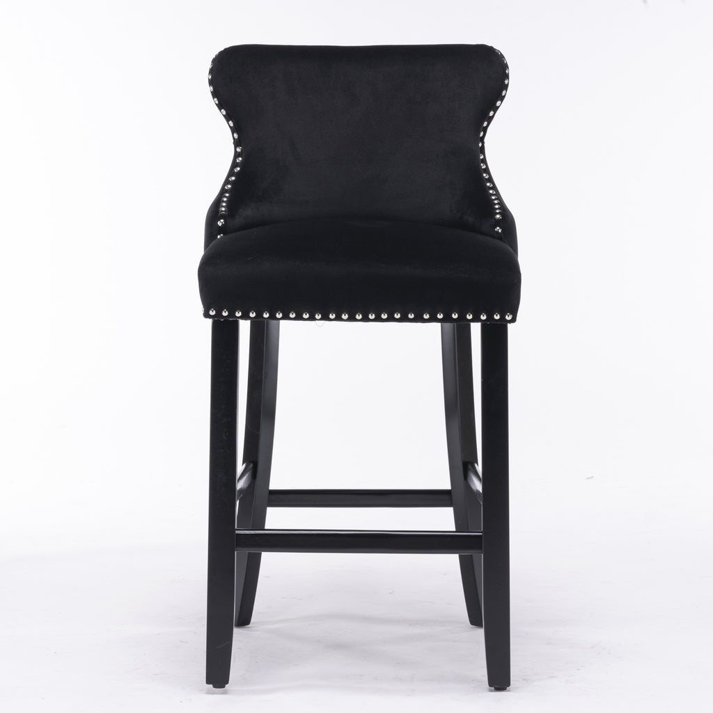 A&A Furniture,Contemporary Velvet Upholstered Wing-Back Barstools with Button Tufted Decoration and Wooden Legs, and Chrome Nailhead Trim, Leisure Style Bar Chairs,Bar stools,Set of 2 (Black),SW1824BK - Grand Goldman Shop
